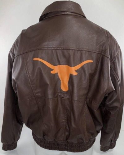 Vintage University Of Texas Longhorns Brown Leather Jacket