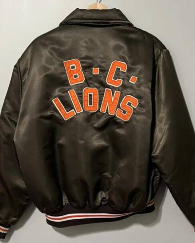 Vintage Cfl Team Bc Lions Black Satin Jacket