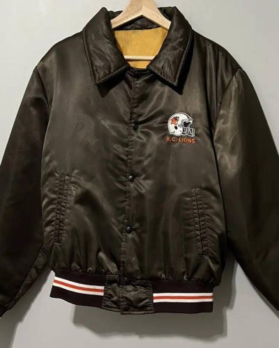 Vintage Cfl Team Bc Lions Black Satin Jacket