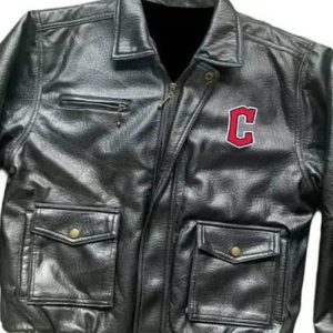 Vintage Cleveland Guardians Mlb Black Leather Jacket