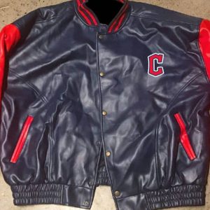 Vintage Mlb Blue Red Cleveland Guardians Leather Jacket