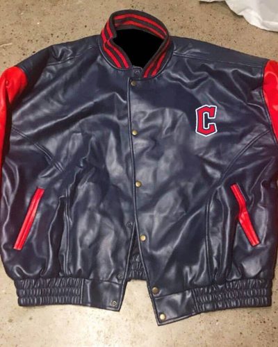 Vintage Mlb Blue Red Cleveland Guardians Leather Jacket