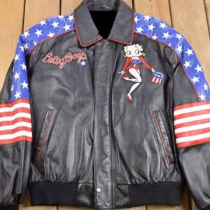 Vintage Usa Flag Betty Boop Leather Jacket