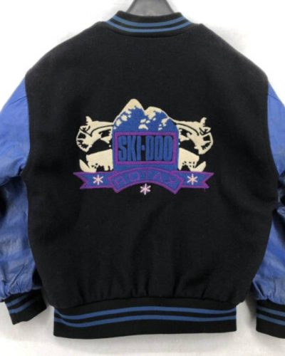 Vtg Ski-doo Rotax Black And Blue Varsity Jacket