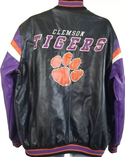 Vintage Clemson Tigers Bomber Leather Jacket