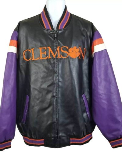 Vintage Clemson Tigers Bomber Leather Jacket