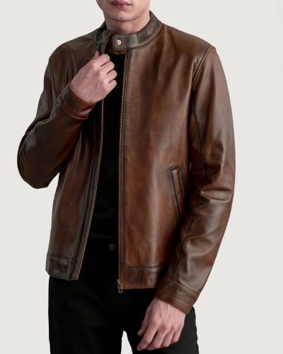 Zen Distressed Brown Leather Biker Jacket