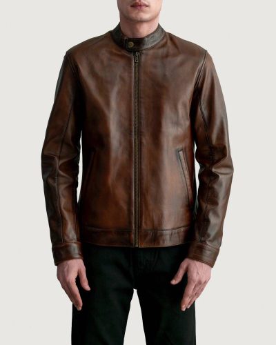 Zen Distressed Brown Leather Biker Jacket
