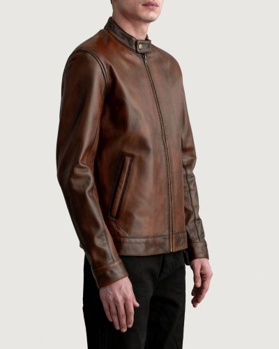 Zen Distressed Brown Leather Biker Jacket