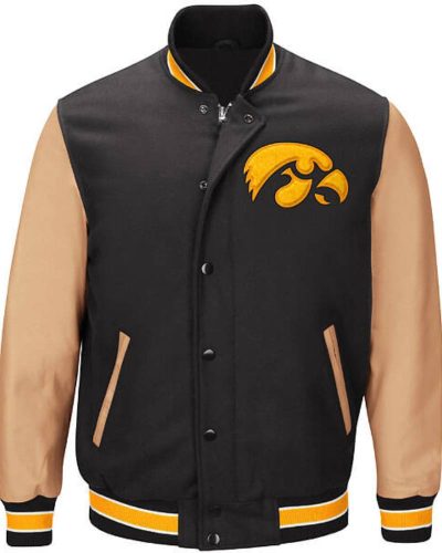 Black Gold NCCA Team Iowa Hawkeyes Varsity Jacket