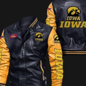 Black Yellow Iowa Hawkeyes Leather Bomber Jacket