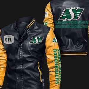 Black Yellow Saskatchewan Roughriders Leather Bomber Jacket