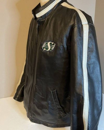 Vintage Saskatchewan Roughriders Black Leather Jacket