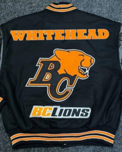 Cfl Bc Lions White Head Football Team Black Varsity Jacket
