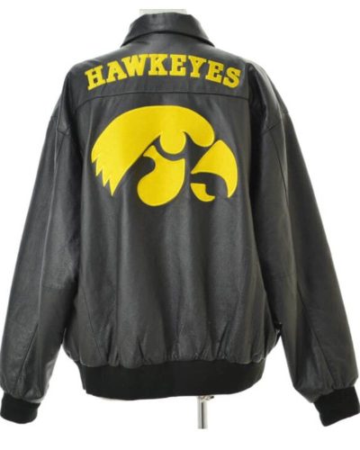 Ncaa Iowa Hawkeyes Black Leather Jacket