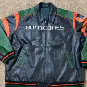 Miami Hurricanes Black Green Full Zip Leather Jacket