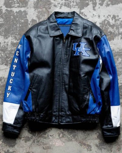 Kentucky Wildcats Black Blue Leather Jacket