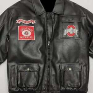 Ohio State Buckeyes Bomber Black Leather Jacket