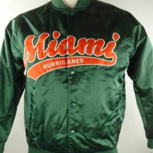 Green Miami Hurricanes Snap Satin Jacket
