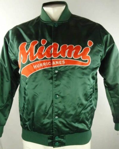 Green Miami Hurricanes Snap Satin Jacket