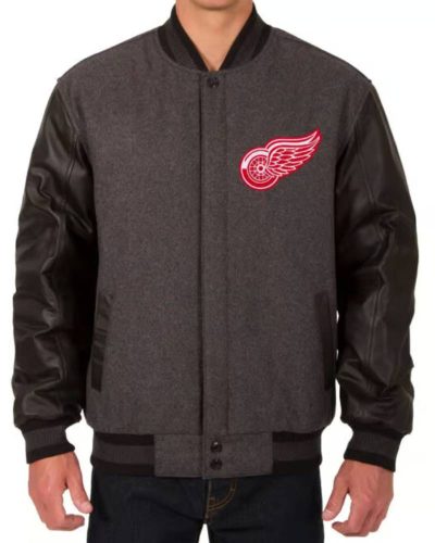 Detroit Red Wings Charcoal Black Varsity Jacket