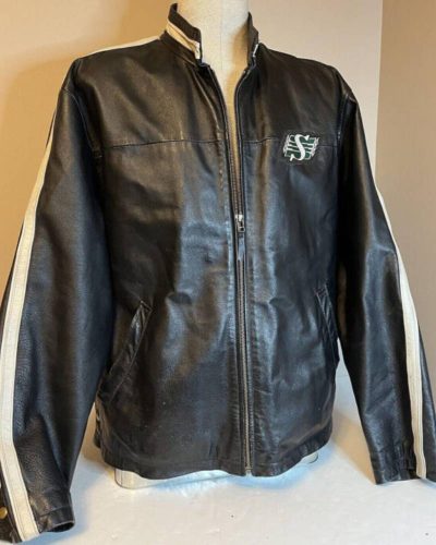 Vintage Saskatchewan Roughriders Black Leather Jacket