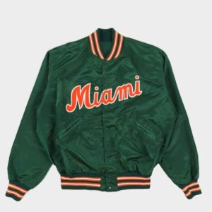 Vintage 90s Green Miami Hurricanes Satin Bomber Jacket