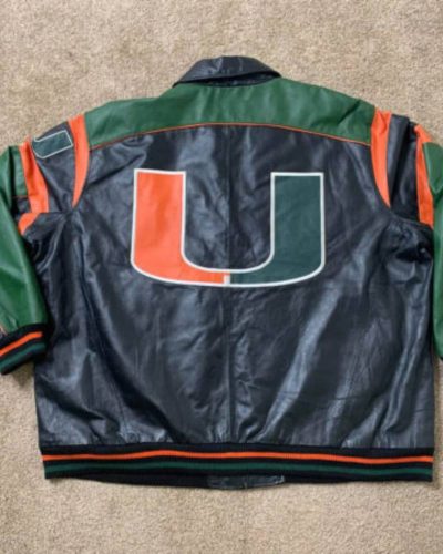 Miami Hurricanes Black Green Full Zip Leather Jacket