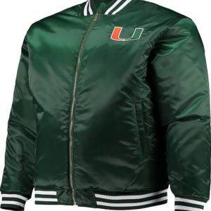 Miami Hurricanes Green Full Zip Satin Jacket