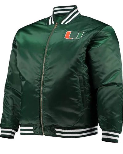 Miami Hurricanes Green Full Zip Satin Jacket