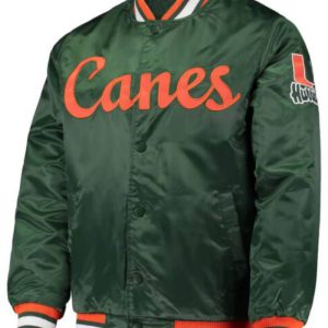 Green Miami Hurricanes O Line Full Button Satin Jacket