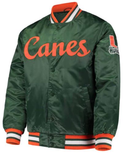 Green Miami Hurricanes O Line Full Button Satin Jacket