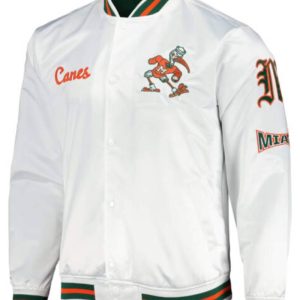White Miami Hurricanes City Collection Satin Full Snap Jacket