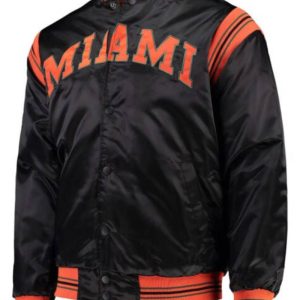 Black Miami Hurricanes The Enforcer Satin Full Button Jacket