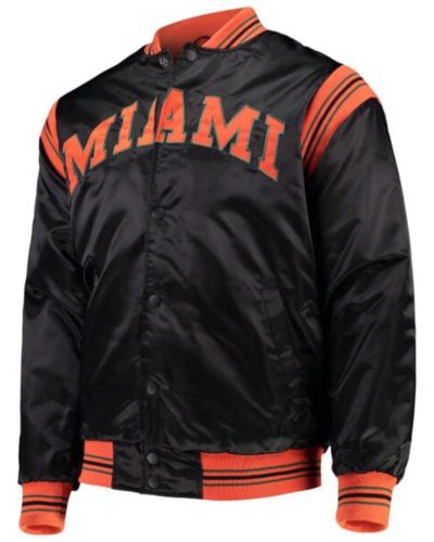 Black Miami Hurricanes The Enforcer Satin Full Button Jacket