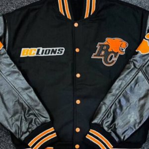 Cfl Bc Lions White Head Football Team Black Varsity Jacket