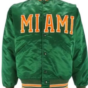 Vintage 80s Green Miami Hurricanes Satin Bomber Jacket