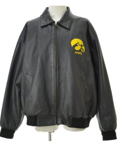 Ncaa Iowa Hawkeyes Black Leather Jacket