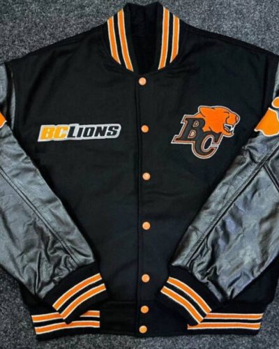 Cfl Bc Lions White Head Football Team Black Varsity Jacket