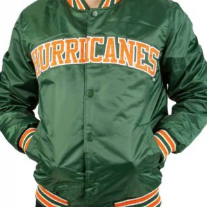 Green Miami Hurricanes Satin Bomber Jacket