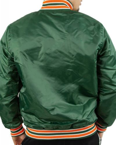 Green Miami Hurricanes Satin Bomber Jacket