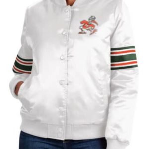 White Miami Hurricanes Satin Jacket