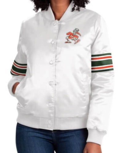 White Miami Hurricanes Satin Jacket