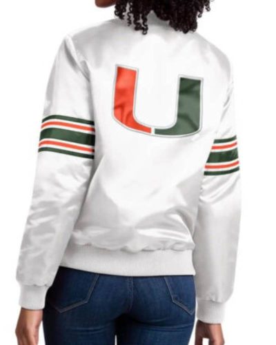 White Miami Hurricanes Satin Jacket