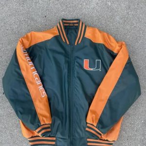 Miami Hurricanes Black Orange Leather Jacket