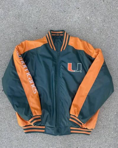 Miami Hurricanes Black Orange Leather Jacket