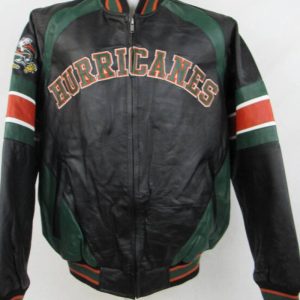 Miami Hurricanes Black Full Zip Leather Jacket