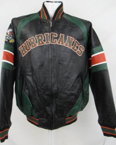 Miami Hurricanes Black Full Zip Leather Jacket