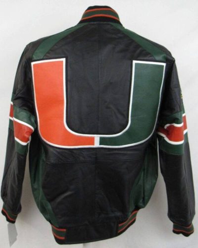 Miami Hurricanes Black Full Zip Leather Jacket