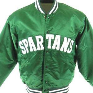Vintage 70s Michigan State Spartans Green Satin Jacket